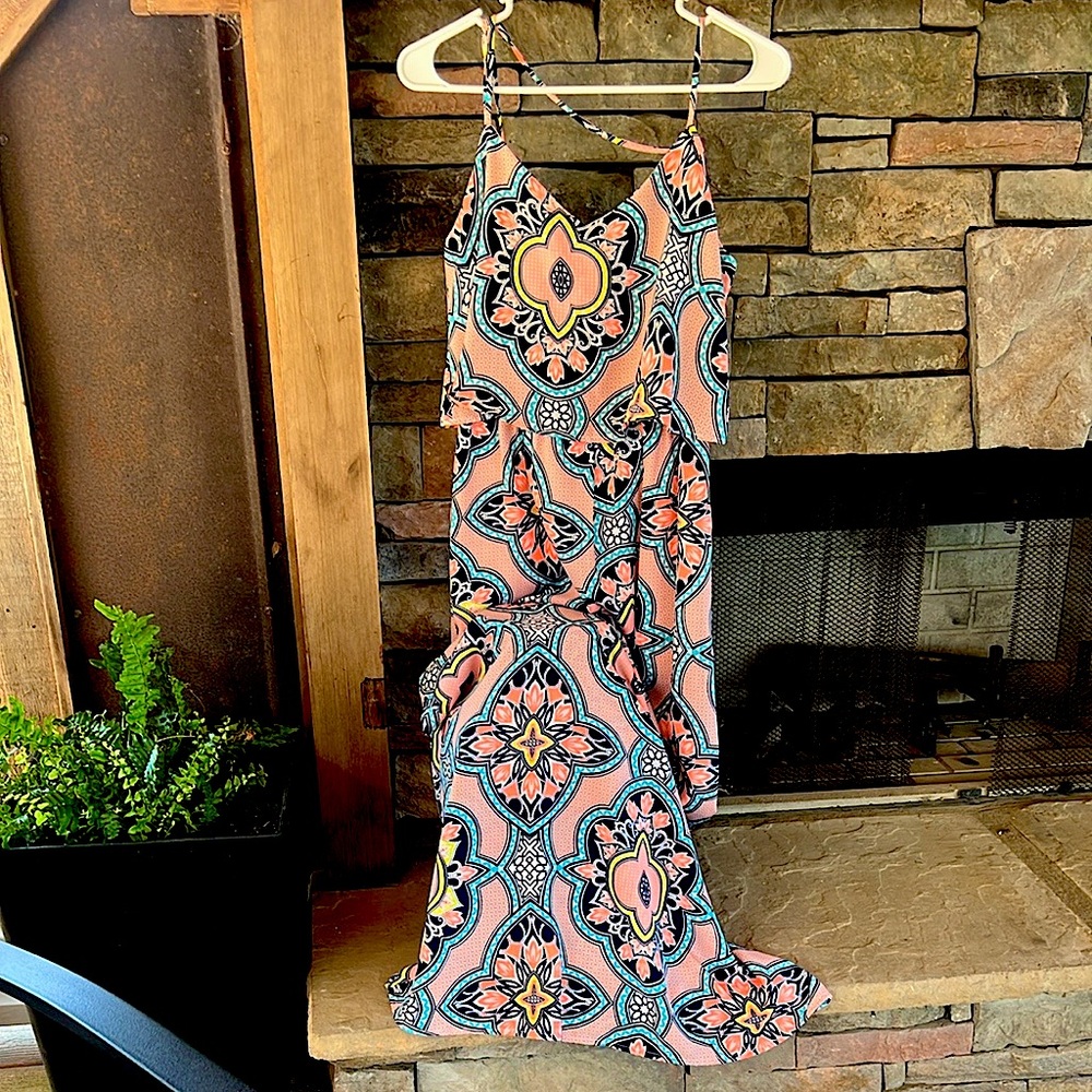 Altar'd State Orange Maxi Dress with Ruffled Top